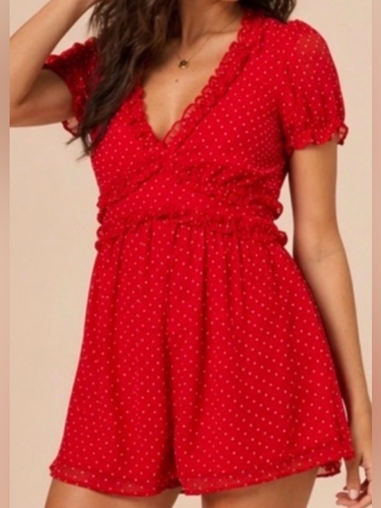 Altar'd State Pants - ALTAR’D STATE Red Polka Dot Ruffle Romper Size M NWOT Flowy V-Neck
